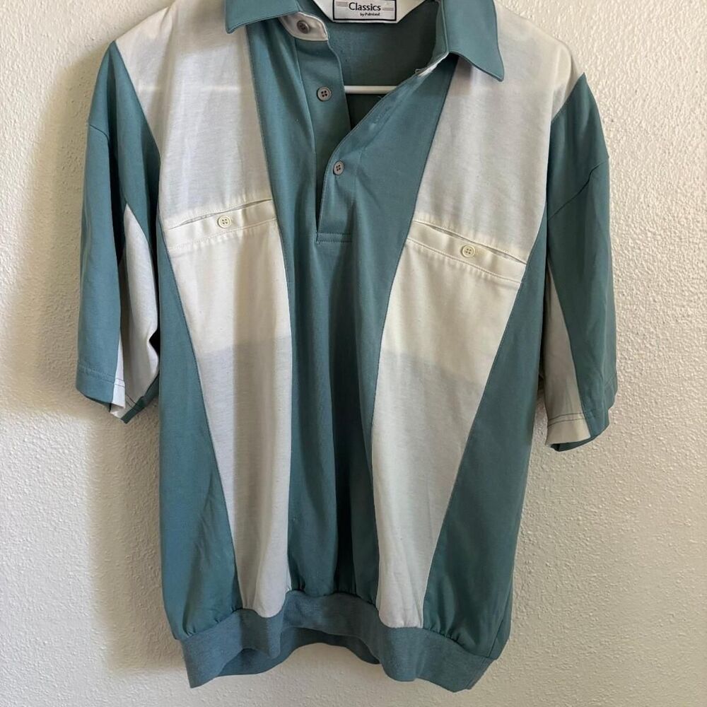 Vintage Classics by Palmland Colorblock Polo Men’s Medium Teal Cream